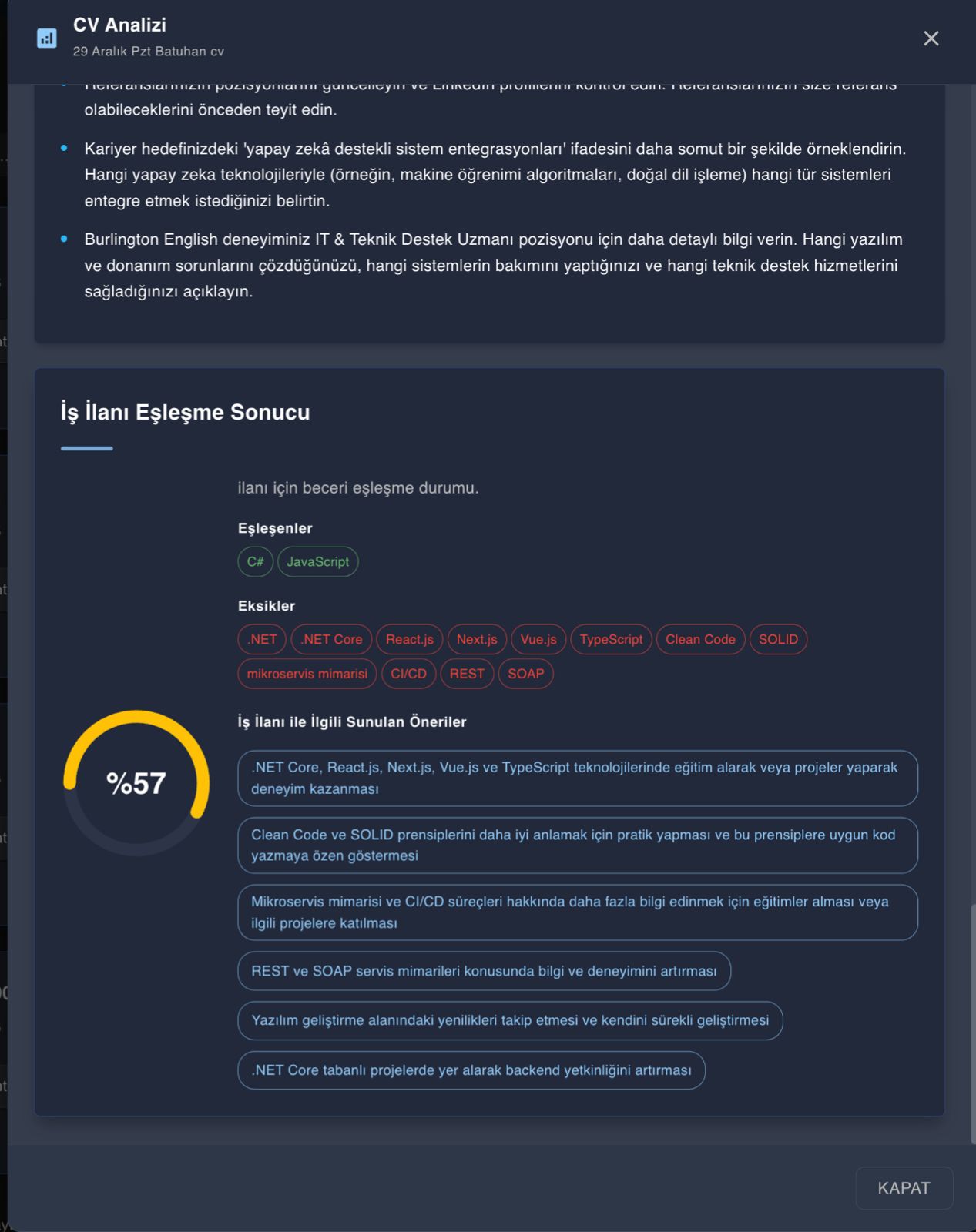 CV - İş İlanı Analizi